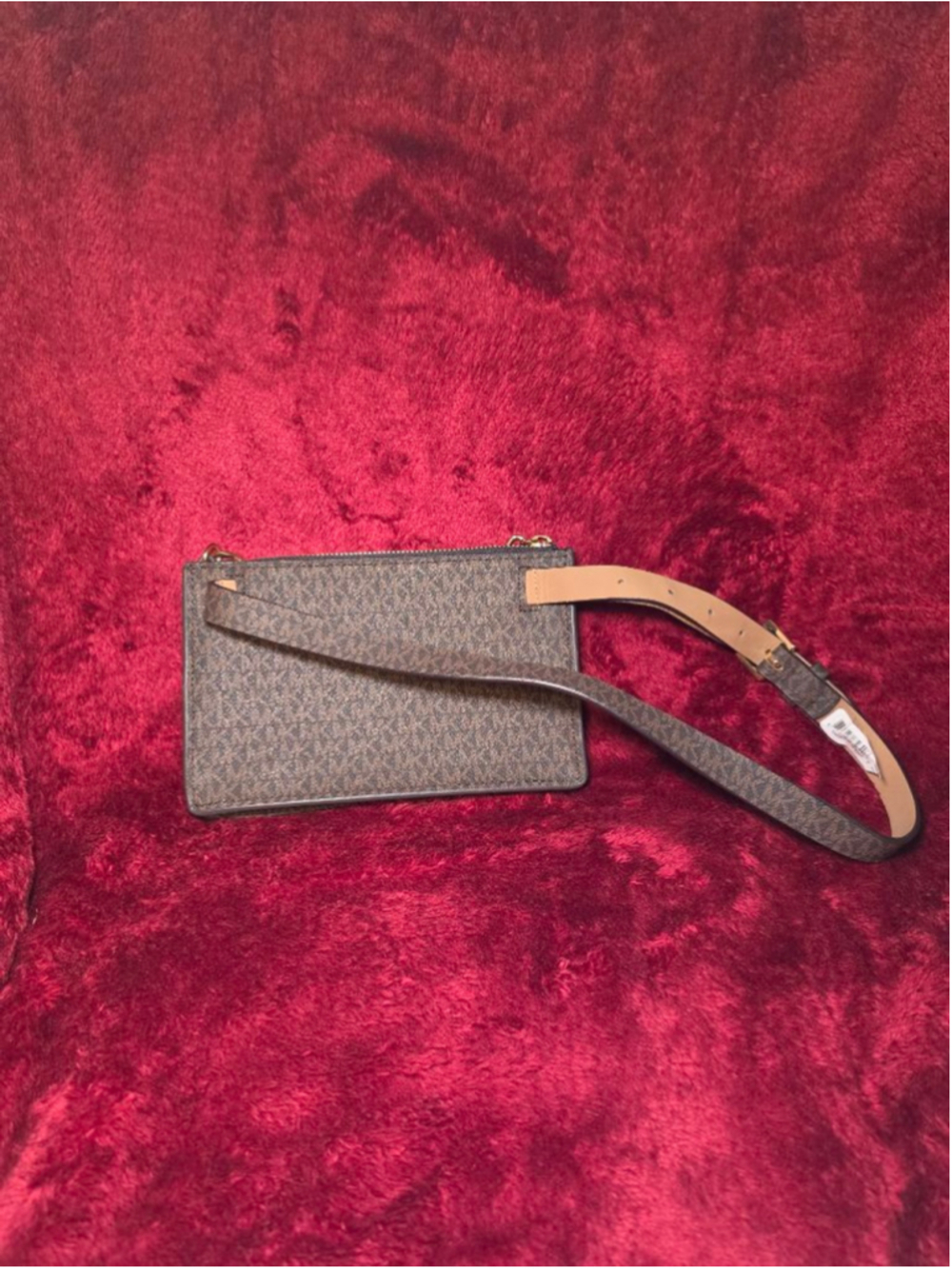 Michael Kors Brown Monogram Clutch Wristlet Belt Bag with Belt and Chain - Picture 2 of 4